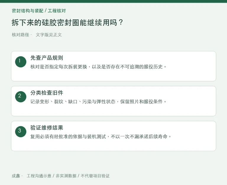 拆下来的硅胶密封圈能继续用吗？维修复用的判定资料：原创工程核对路径示意