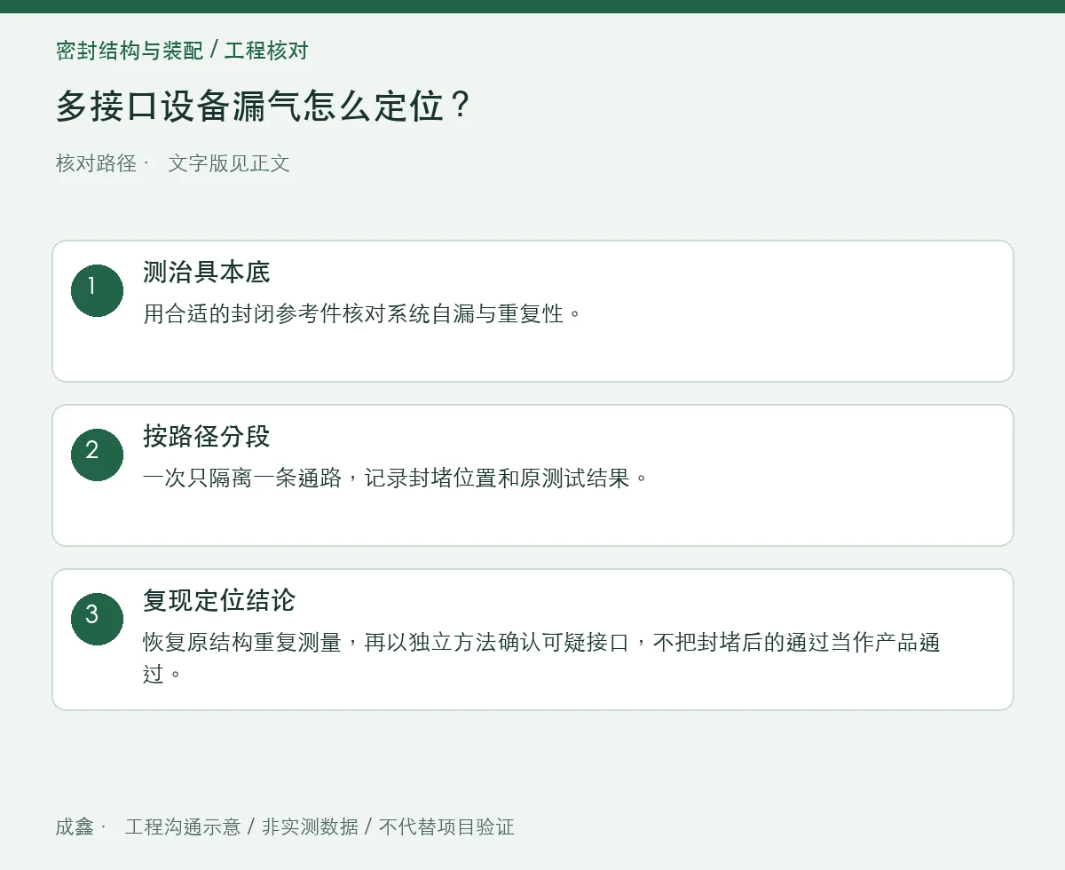 多接口设备漏气怎么定位?分段封堵与治具本底检查 三步核对图