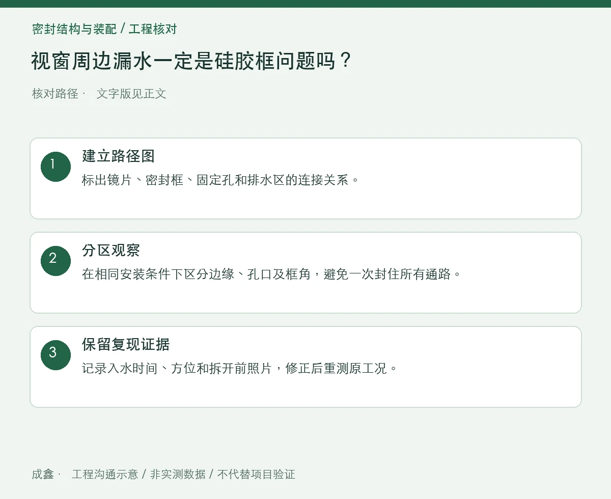 视窗周边漏水一定是硅胶框问题吗?镜片、壳体与紧固路径分开查 三步核对图