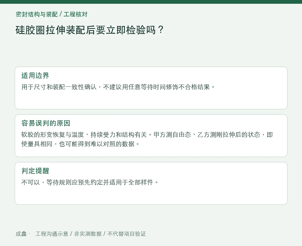 硅胶圈拉伸装配后要立即检验吗?等待时间与尺寸状态统一 适用边界与判定提醒图