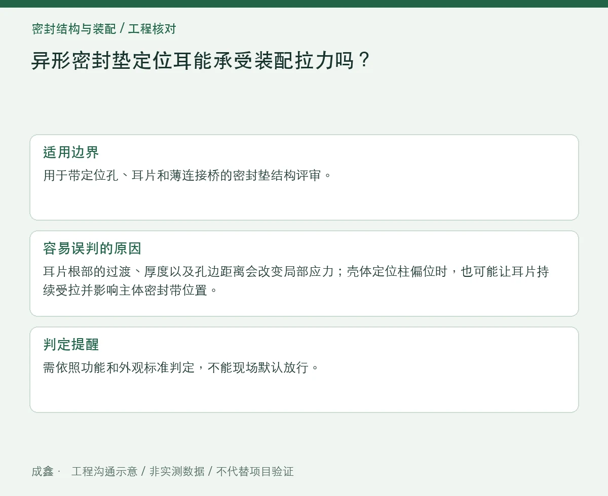 异形密封垫定位耳能承受装配拉力吗?定位与承载功能分离 适用边界与判定提醒图
