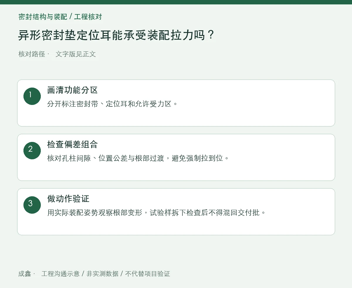 异形密封垫定位耳能承受装配拉力吗?定位与承载功能分离 三步核对图