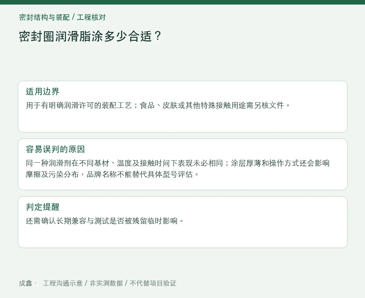 密封圈润滑脂涂多少合适?装配助力与污染风险分开验证 适用边界与判定提醒图