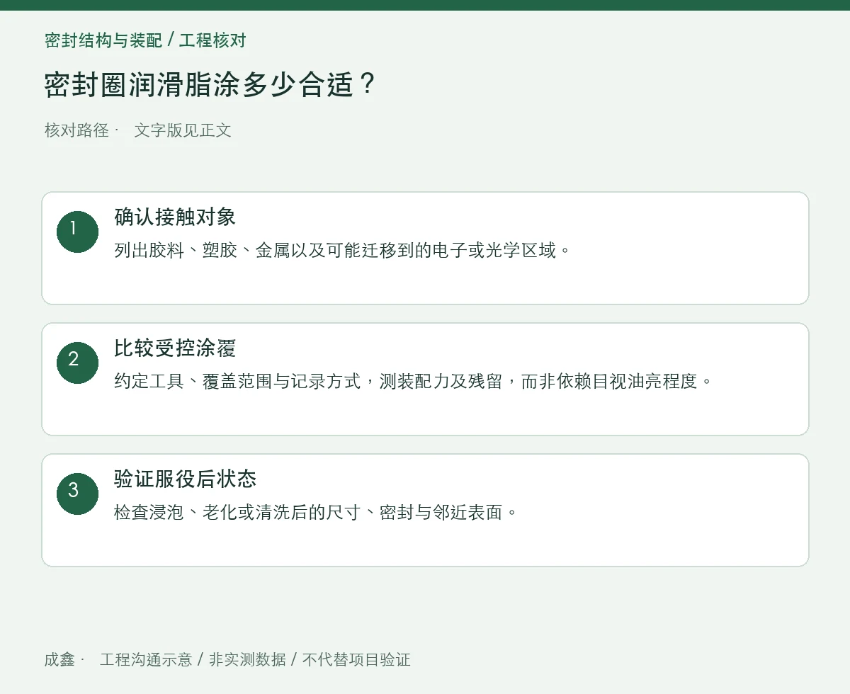 密封圈润滑脂涂多少合适?装配助力与污染风险分开验证 三步核对图
