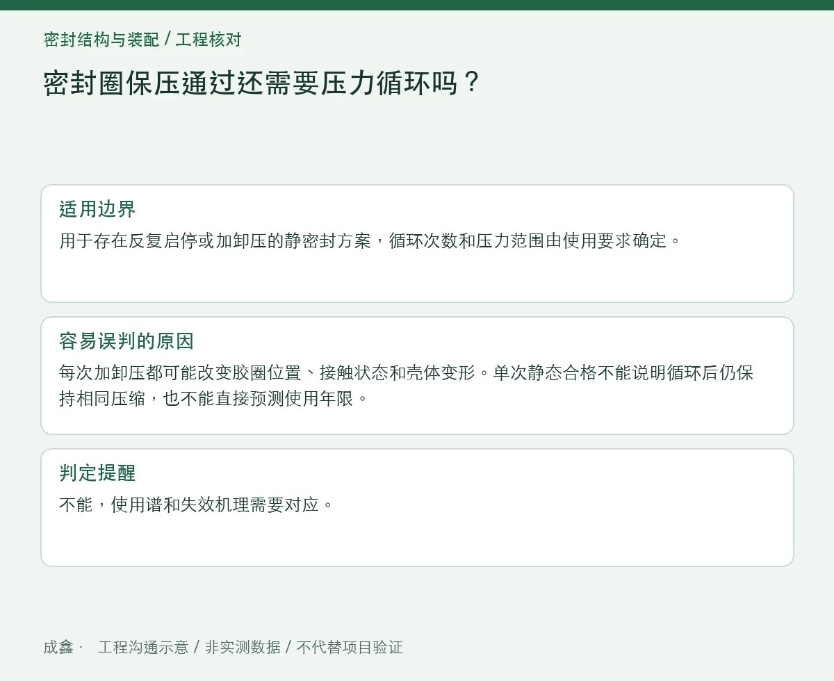 密封圈保压通过还需要压力循环吗?静态与反复载荷的验证分工 适用边界与判定提醒图