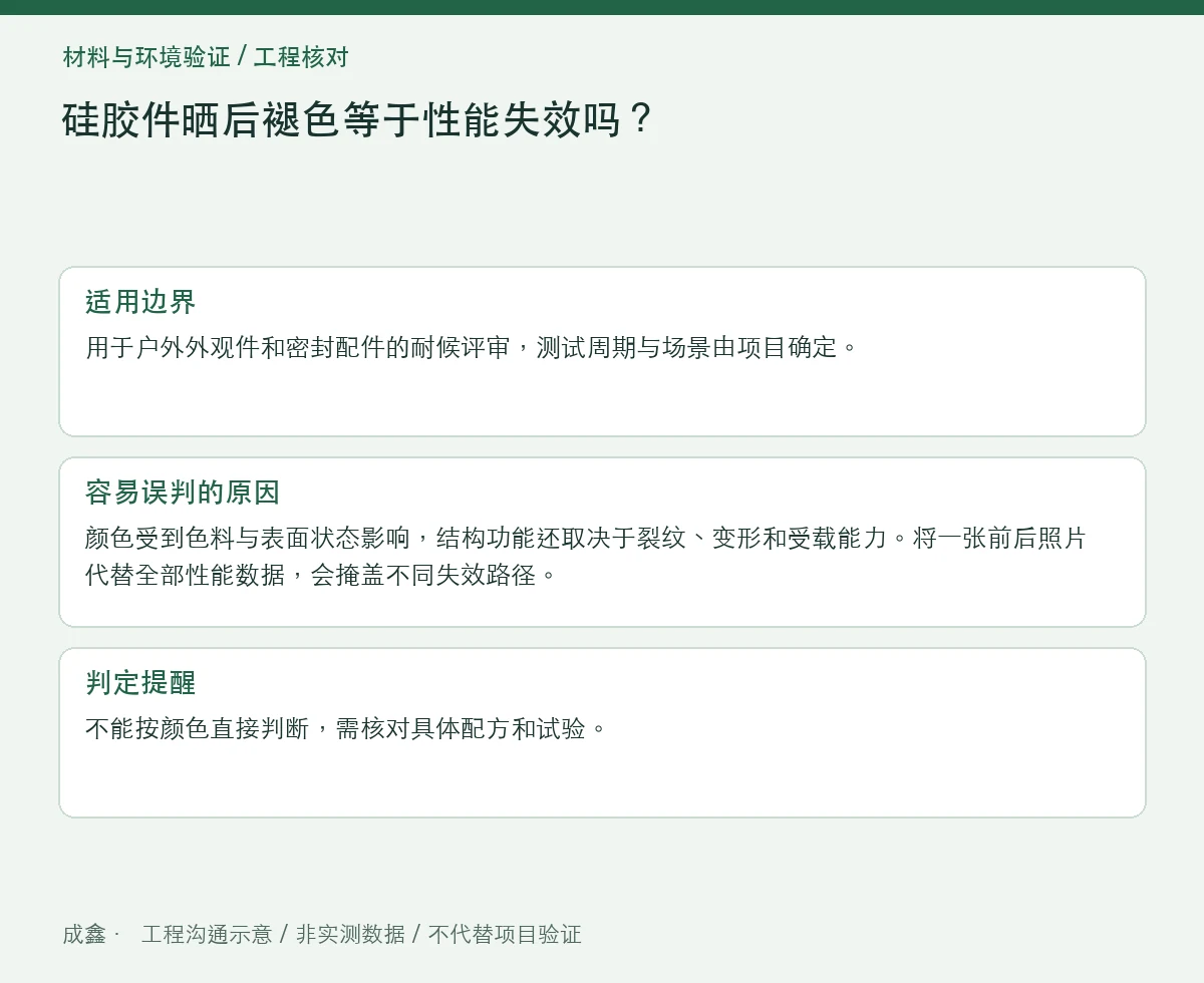 硅胶件晒后褪色等于性能失效吗?外观与功能分开验收 适用边界与判定提醒图
