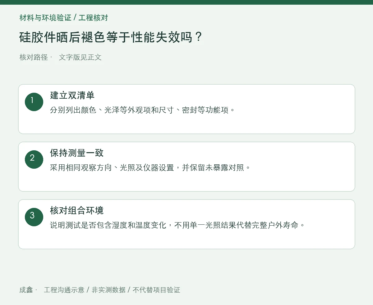 硅胶件晒后褪色等于性能失效吗?外观与功能分开验收 三步核对图