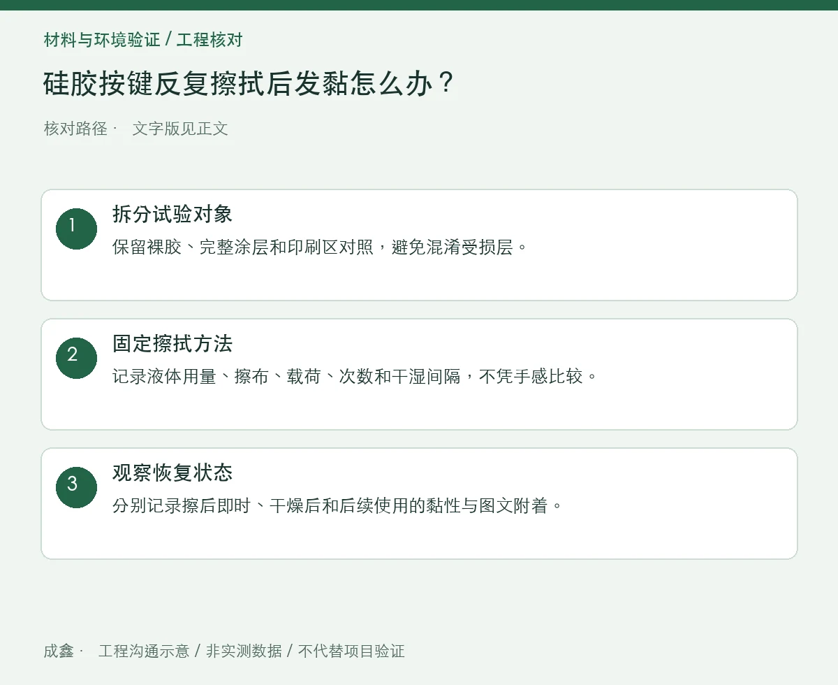 硅胶按键反复擦拭后发黏怎么办?清洁液、涂层与擦拭载荷分组 三步核对图
