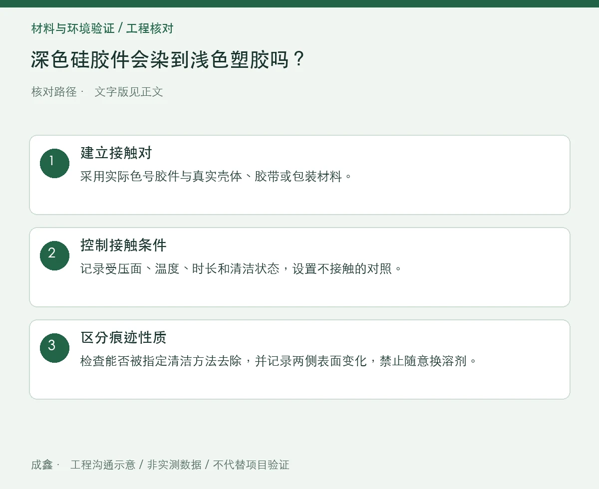 深色硅胶件会染到浅色塑胶吗?接触迁移的配对测试 三步核对图