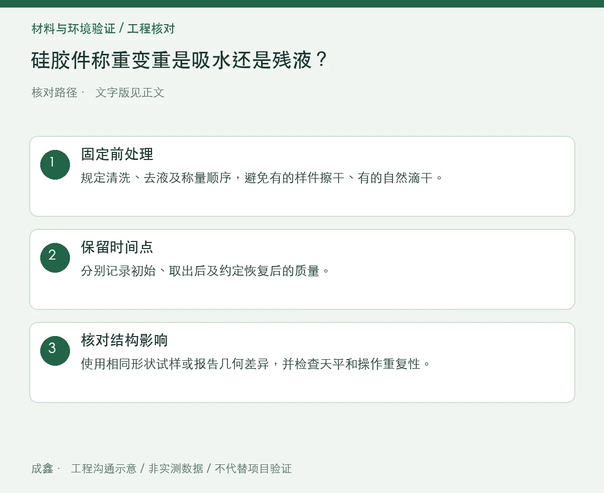 硅胶件称重变重是吸水还是残液?表面处理与恢复状态区分 三步核对图