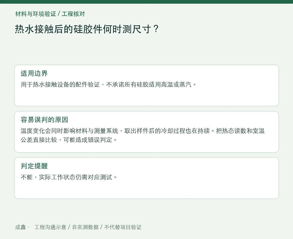 热水接触后的硅胶件何时测尺寸?热态与恢复态结果分别记录 适用边界与判定提醒图