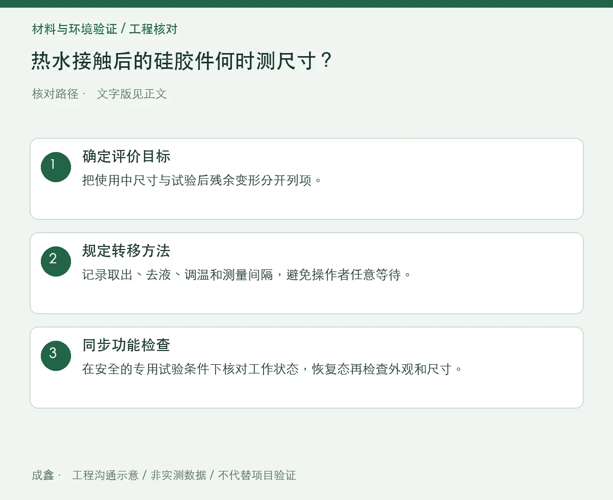 热水接触后的硅胶件何时测尺寸?热态与恢复态结果分别记录 三步核对图