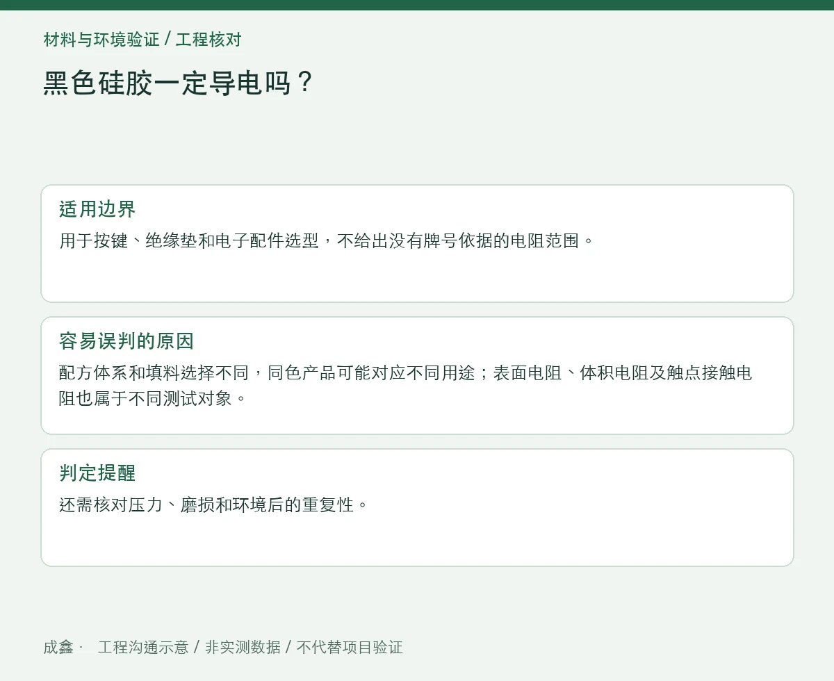 黑色硅胶一定导电吗?颜色与电性能分开确认 适用边界与判定提醒图