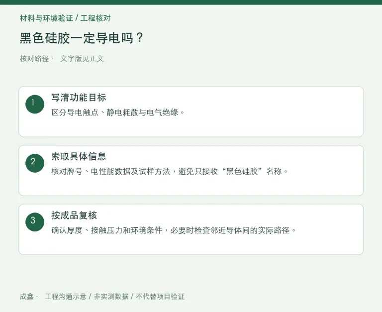 黑色硅胶一定导电吗？颜色与电性能分开确认：原创工程核对路径示意