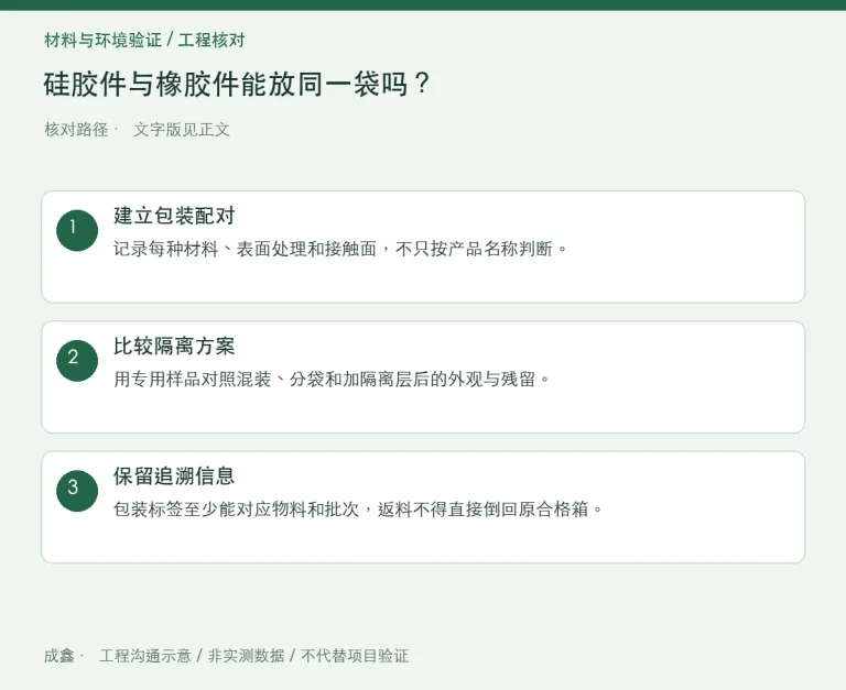 硅胶件与橡胶件能放同一袋吗？混装污染和识别风险检查：原创工程核对路径示意