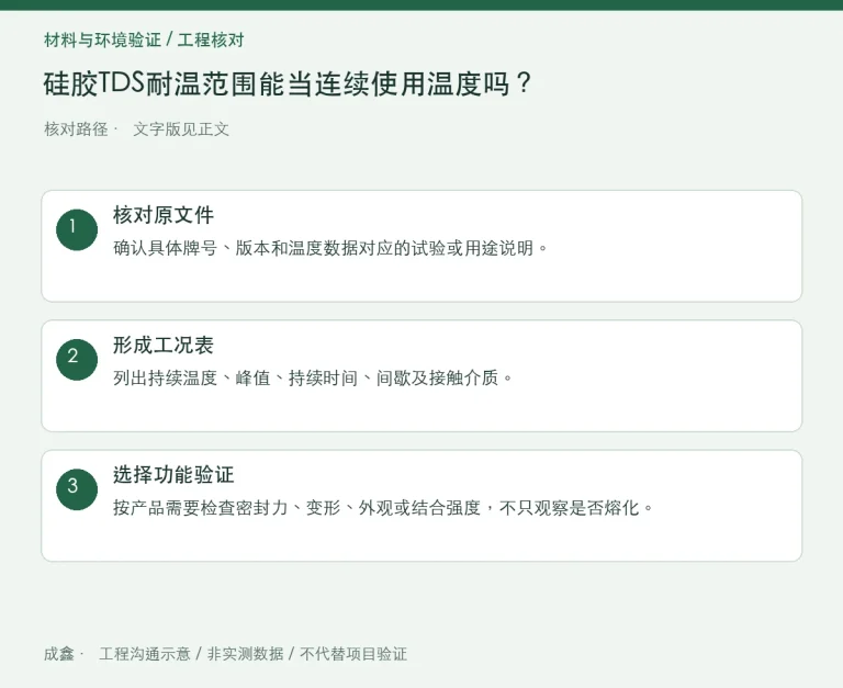 硅胶TDS耐温范围能当连续使用温度吗？时间、载荷与评价项：原创工程核对路径示意
