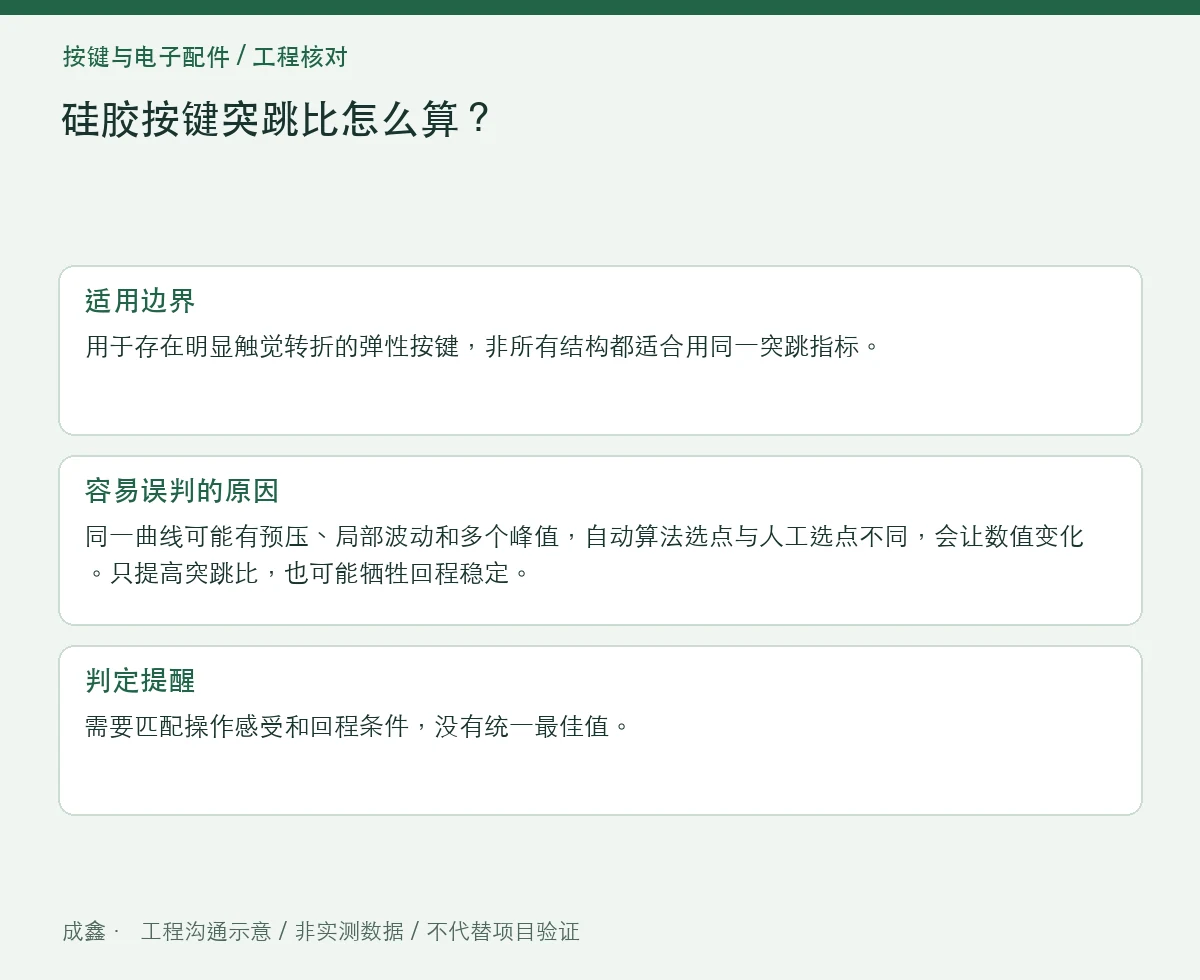 硅胶按键突跳比怎么算?峰值、谷值与曲线定义先对齐 适用边界与判定提醒图