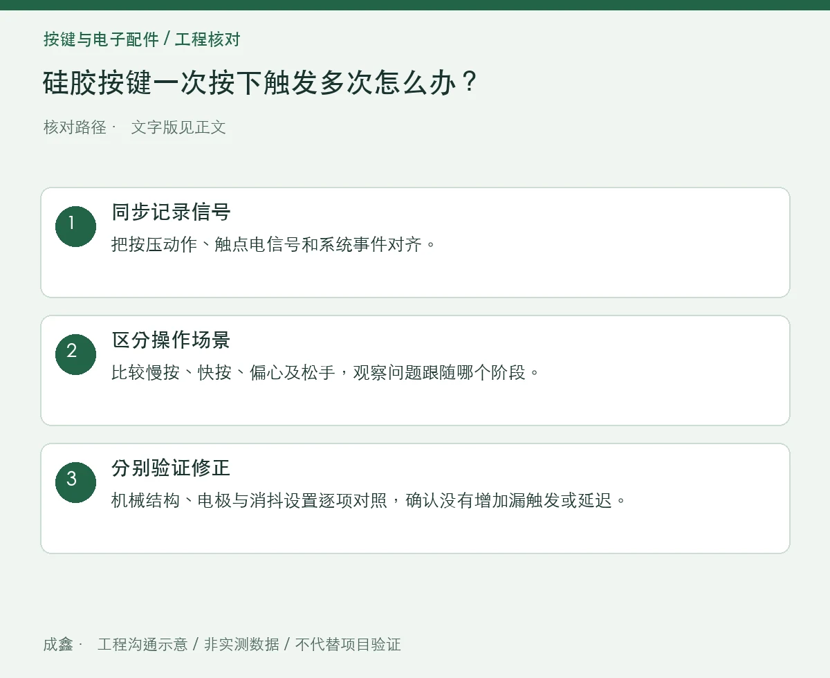 硅胶按键一次按下触发多次怎么办?触点抖动与系统消抖分工 三步核对图