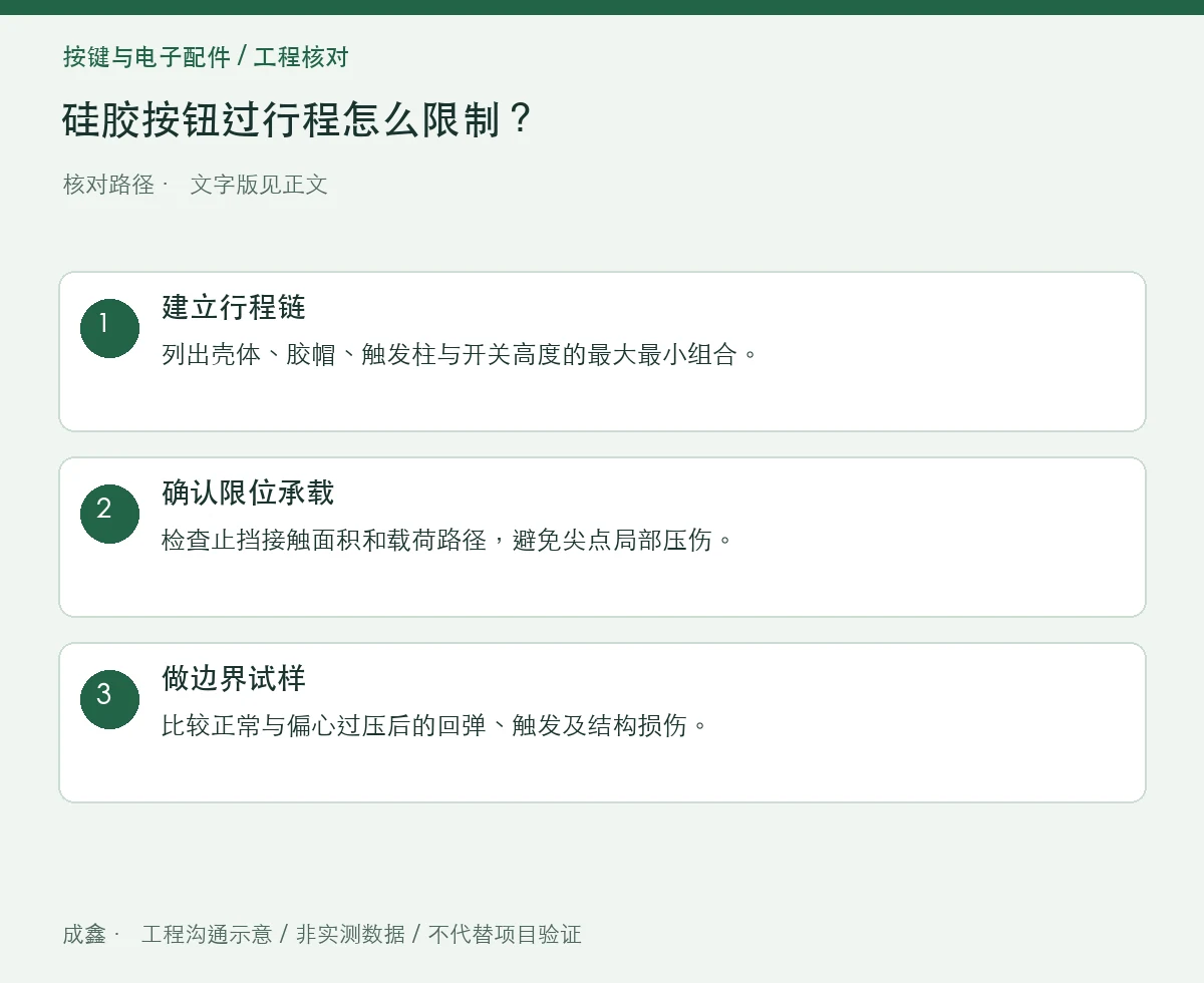 硅胶按钮过行程怎么限制？触发位置与保护位置分开设计 三步核对图