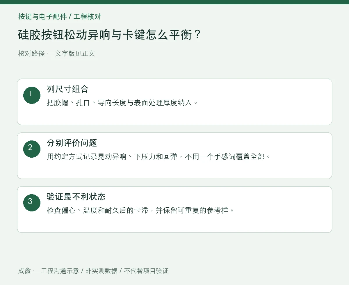 硅胶按钮松动异响与卡键怎么平衡?间隙、导向和摩擦对照 三步核对图