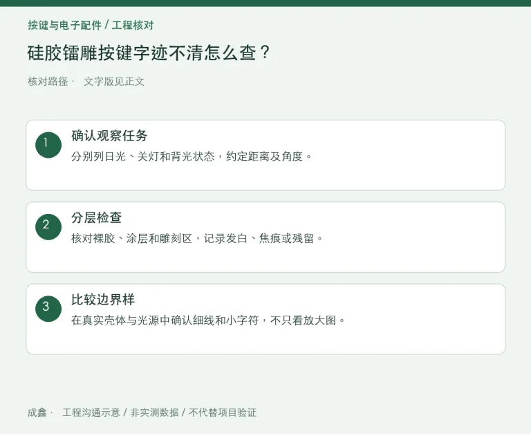 硅胶镭雕按键字迹不清怎么查？涂层、基色与透光路径：原创工程核对路径示意