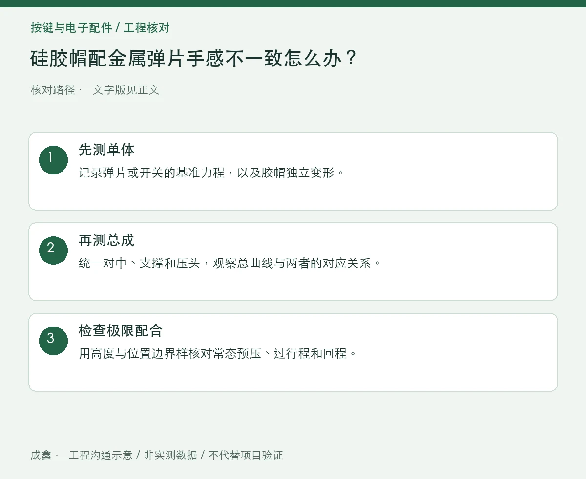 硅胶帽配金属弹片手感不一致怎么办？胶帽与弹片分级测量 三步核对图