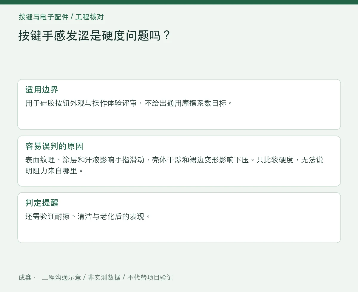 按键手感发涩是硬度问题吗?表面摩擦与结构阻力区分 适用边界与判定提醒图