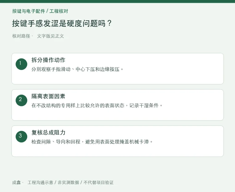 按键手感发涩是硬度问题吗？表面摩擦与结构阻力区分：原创工程核对路径示意