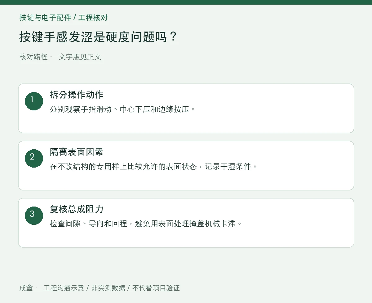 按键手感发涩是硬度问题吗?表面摩擦与结构阻力区分 三步核对图