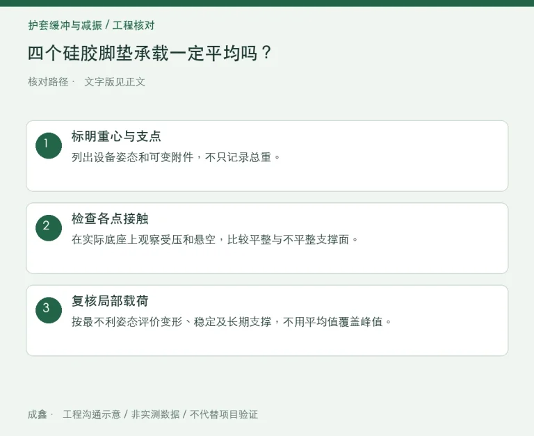 四个硅胶脚垫承载一定平均吗？重心与安装高度差的核对：原创工程核对路径示意