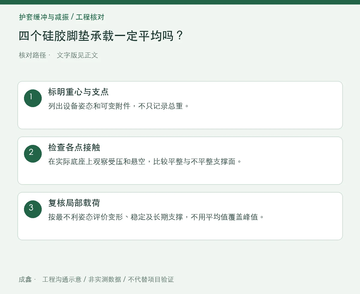四个硅胶脚垫承载一定平均吗？重心与安装高度差的核对 三步核对图