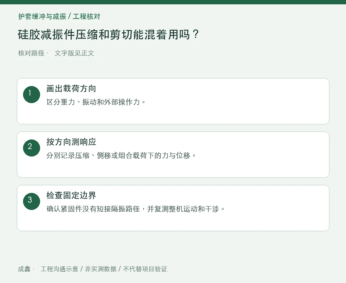 硅胶减振件压缩和剪切能混着用吗?受力方向与安装姿态 三步核对图