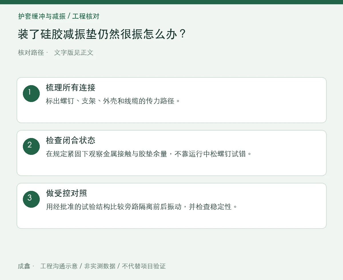 装了硅胶减振垫仍然很振怎么办？螺钉刚性短接排查 三步核对图