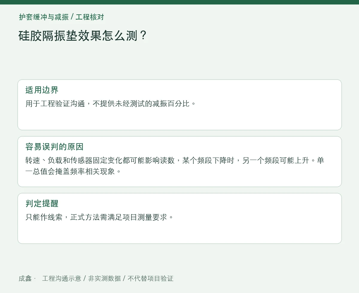 硅胶隔振垫效果怎么测?输入、输出与传感器位置 适用边界与判定提醒图