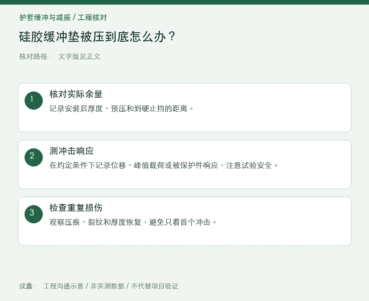 硅胶缓冲垫被压到底怎么办？吸能行程与硬碰撞分开判断 三步核对图