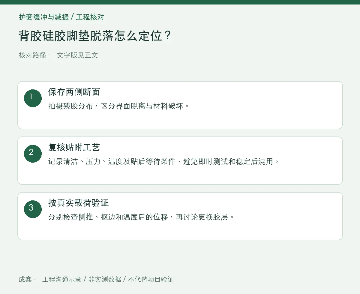 背胶硅胶脚垫脱落怎么定位?胶层、界面与受力方向 三步核对图