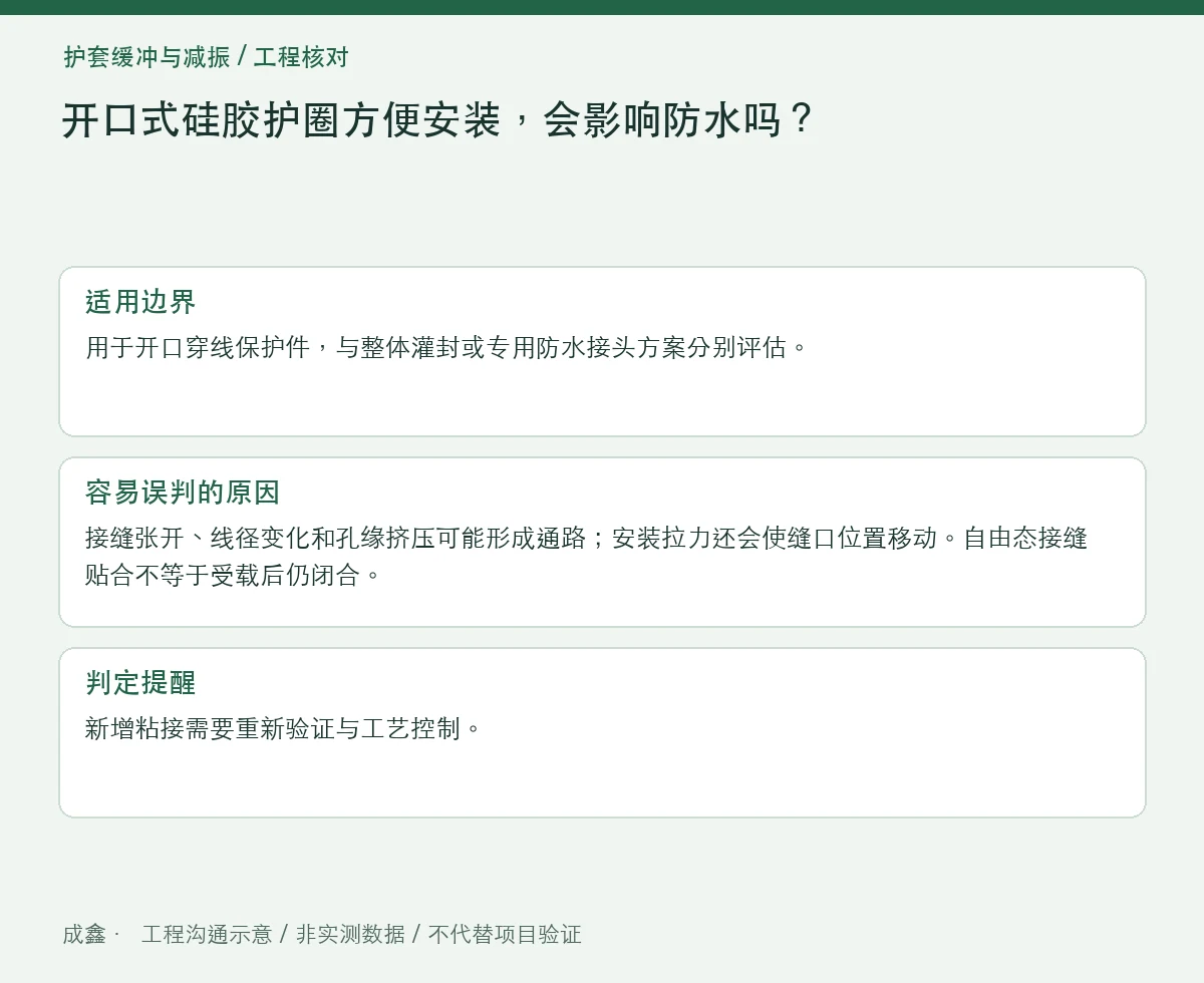 开口式硅胶护圈方便安装，会影响防水吗？接缝与保护功能区分 适用边界与判定提醒图