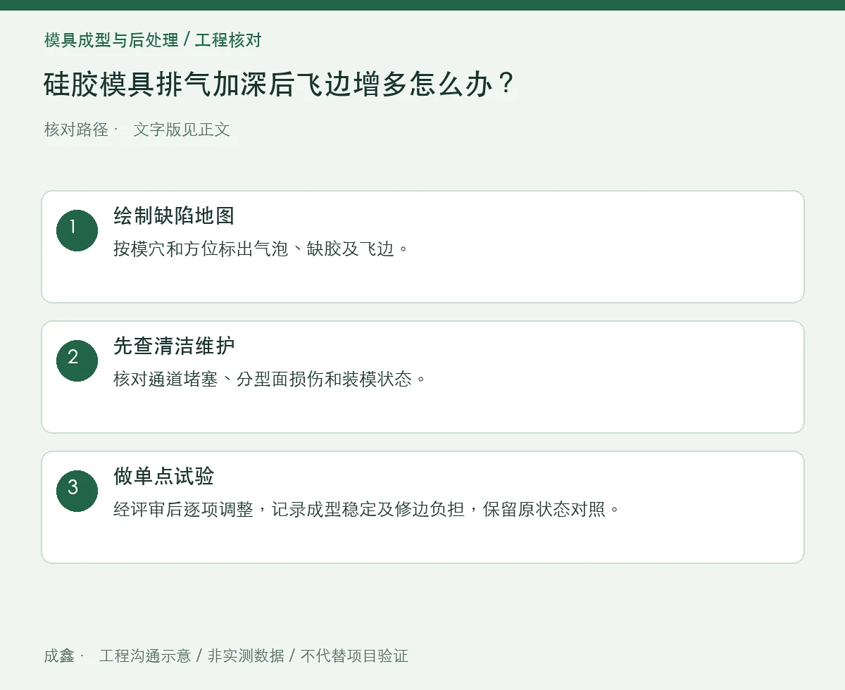 硅胶模具排气加深后飞边增多怎么办？缺陷地图与维护状态 三步核对图
