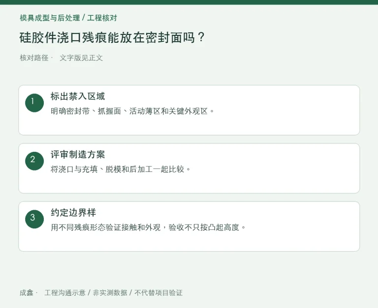 硅胶件浇口残痕能放在密封面吗？位置与去除方式先确认：原创工程核对路径示意