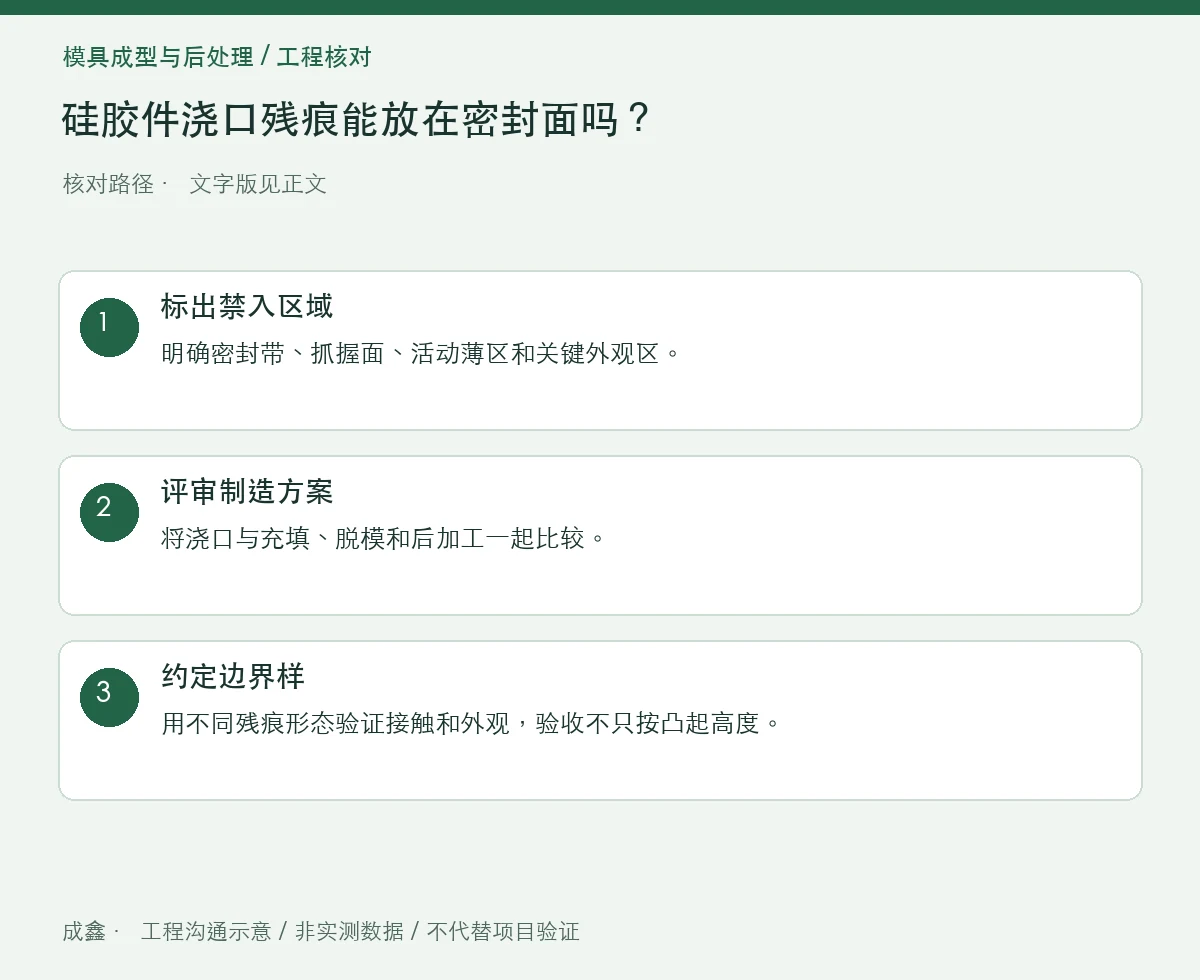 硅胶件浇口残痕能放在密封面吗?位置与去除方式先确认 三步核对图