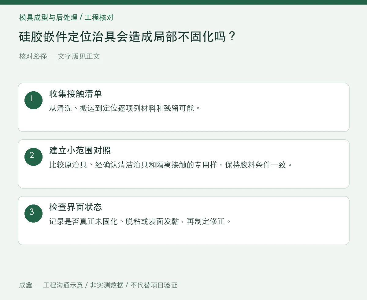 硅胶嵌件定位治具会造成局部不固化吗?接触材料对照 三步核对图