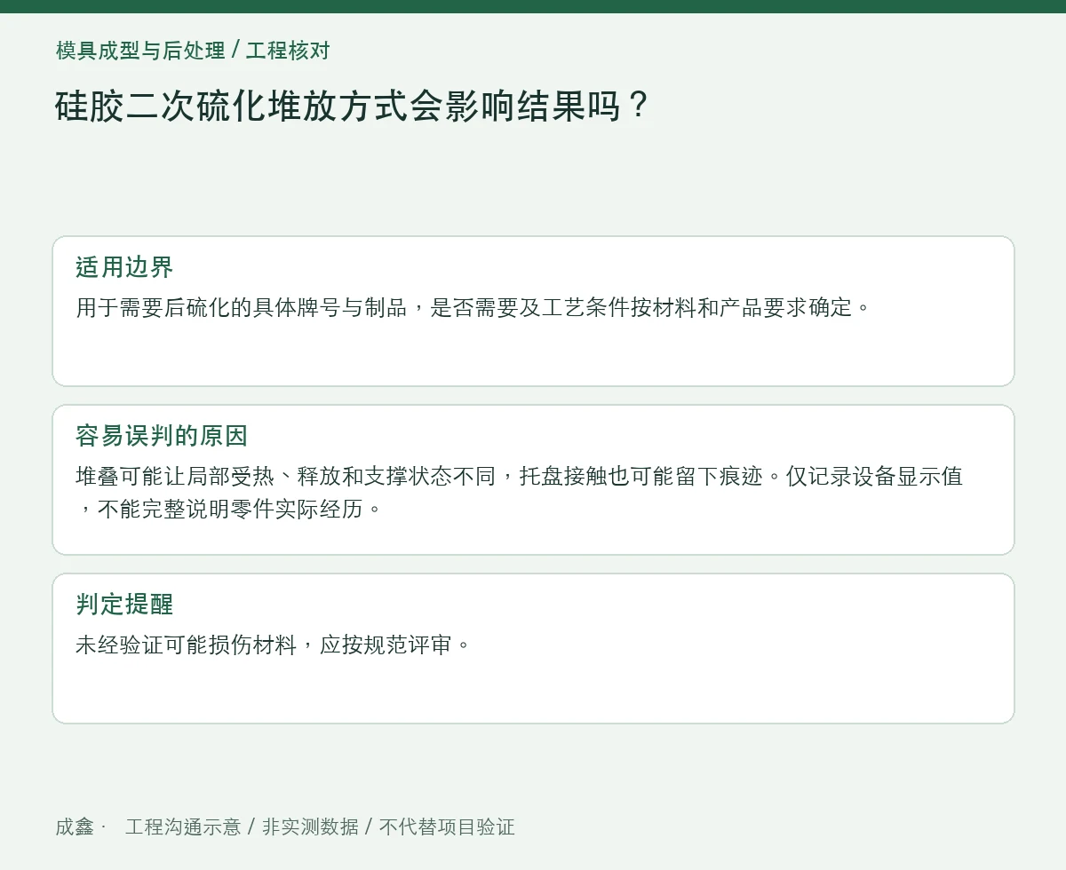 硅胶二次硫化堆放方式会影响结果吗?托盘载量与空气流通 适用边界与判定提醒图