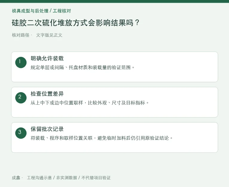 硅胶二次硫化堆放方式会影响结果吗？托盘载量与空气流通：原创工程核对路径示意