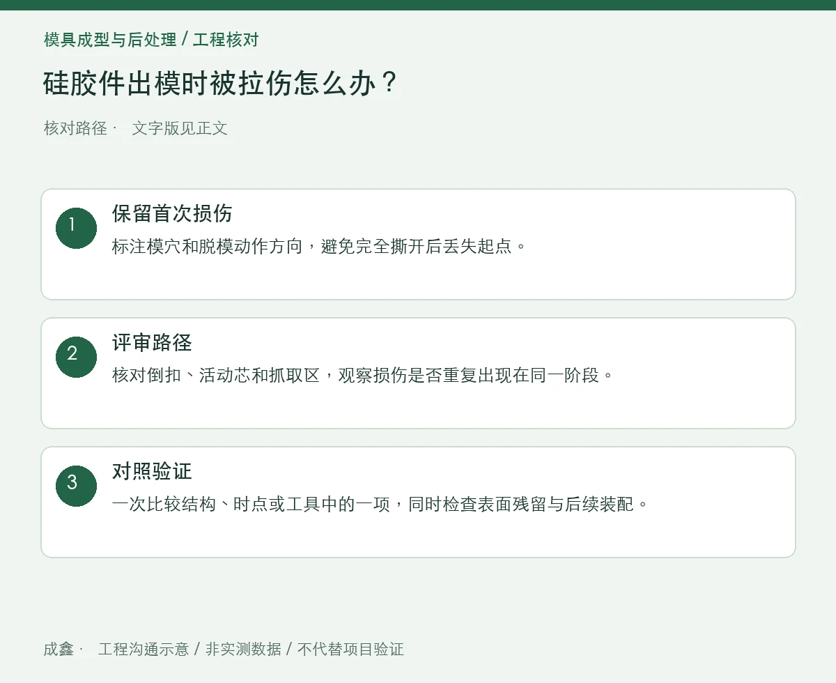 硅胶件出模时被拉伤怎么办?脱模路径与薄弱区检查 三步核对图