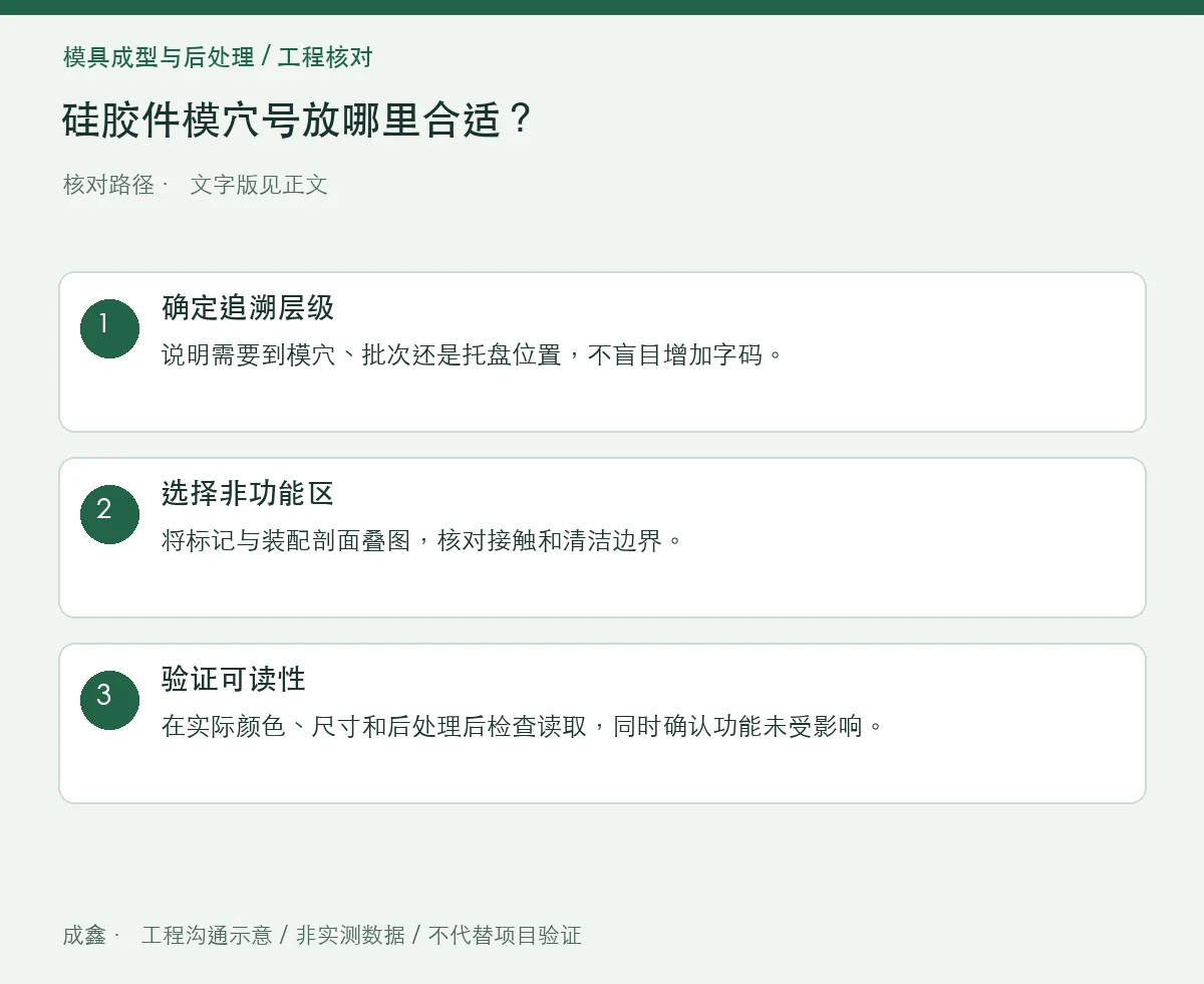 硅胶件模穴号放哪里合适?追溯标记与功能表面冲突 三步核对图