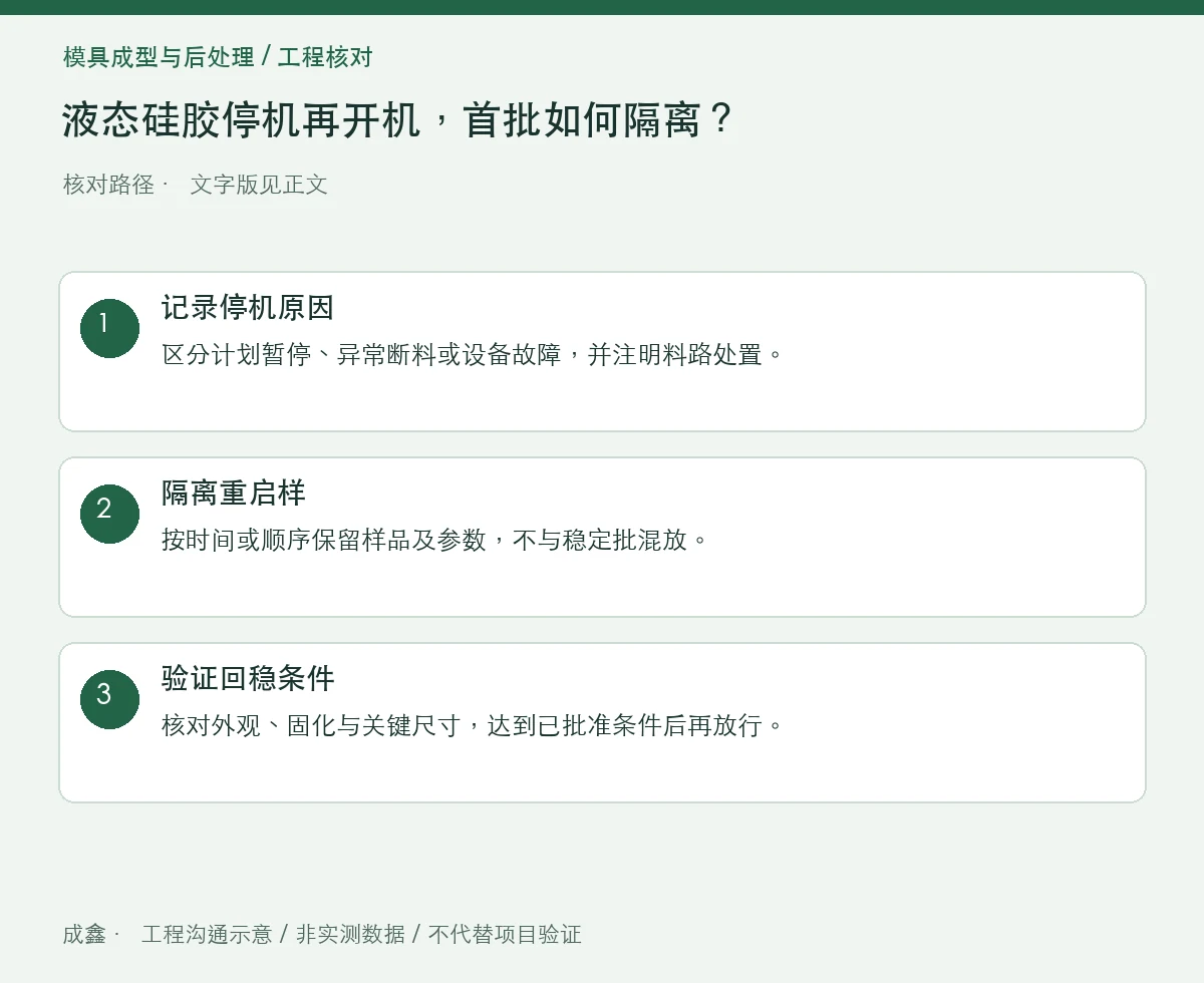 液态硅胶停机再开机,首批如何隔离?稳定段与异常料管理 三步核对图