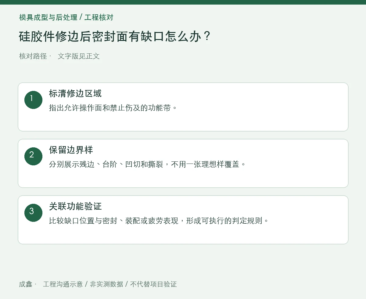 硅胶件修边后密封面有缺口怎么办？残边与凹切分开验收 三步核对图