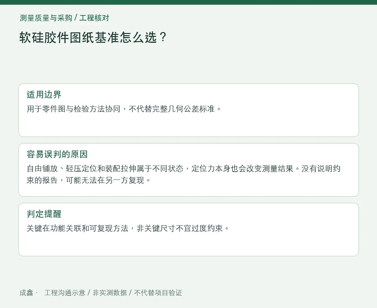 软硅胶件图纸基准怎么选？自由态、约束态与装配态区分 适用边界与判定提醒图