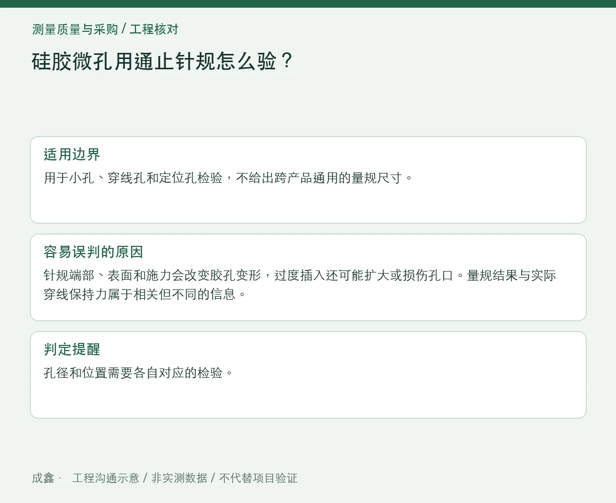 硅胶微孔用通止针规怎么验?插入力、变形与实际穿线功能 适用边界与判定提醒图
