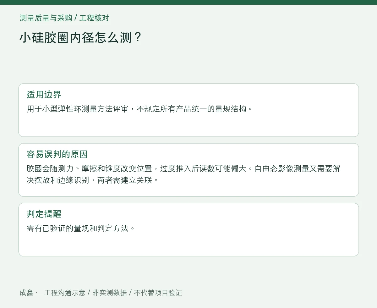 小硅胶圈内径怎么测?锥规拉伸与自由尺寸不要混用 适用边界与判定提醒图